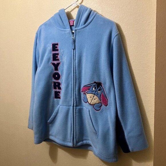 Y2K Disney Eeyore Light Blue Fleece Full Zip Hoodie Jacket Size Medium - Picture 1 of 5